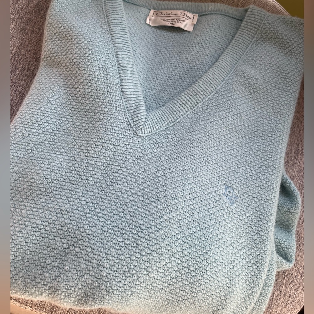 Dior Women's V-Neck Textured Sweater in Light Blue